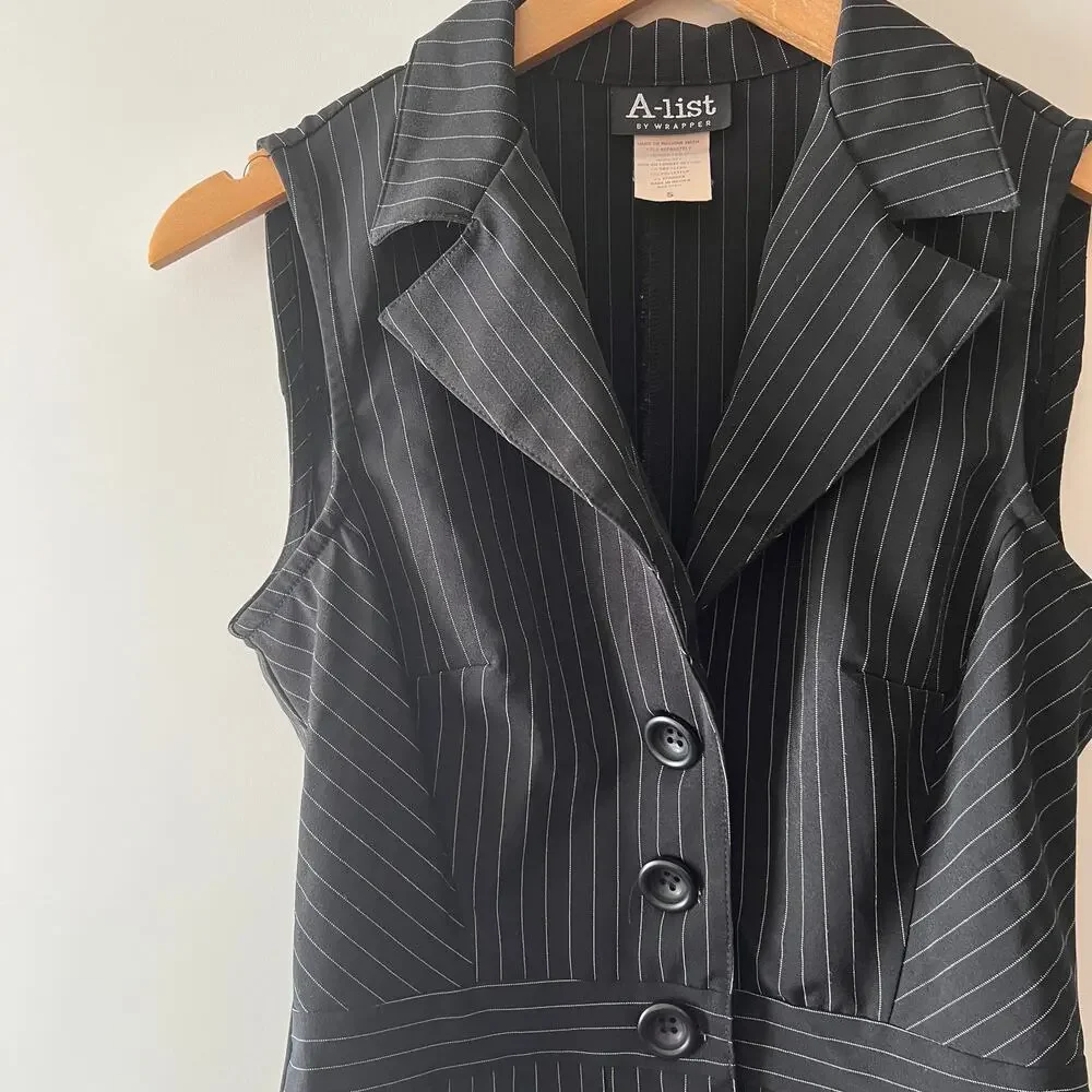 Vintage Y2k A-list Cropped Striped Sleeveless Blazer Size 5